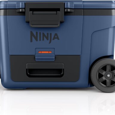 Ninja FrostVault™ 45qt Cooler with Wheels, Dry Storage, Lakeshore Blue | Ninja FrostVault's 45-qt capacity holds 68 cans, keeps food cool & dry, and rolls easily on all-terrain wheels