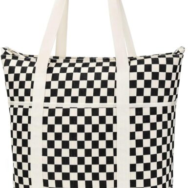 Corduroy Insulated Cooler Tote Bag for Grocery Shopping, Beach | Insulated Reusable Grocery Bags with Zippered Top, Collapsible Soft Sided Cooler for Hot/Cold food, Picnic, Camping, Travel